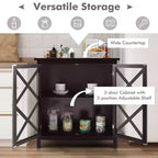 Costway Credenza da Cucina con Ante in Vetro e Ripiano Regolabile Bianco/Marrone
