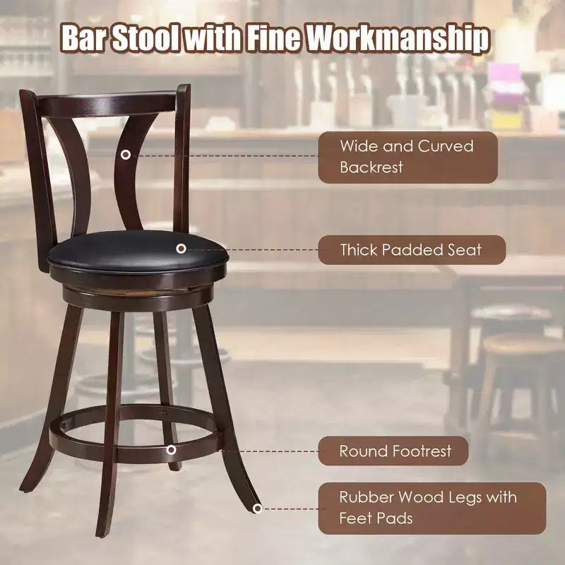 Costway Set di 2 Sgabelli Girevoli da Bar 61 cm Altezza Bancone Sedia da Pranzo Cucina Imbottita in Pelle