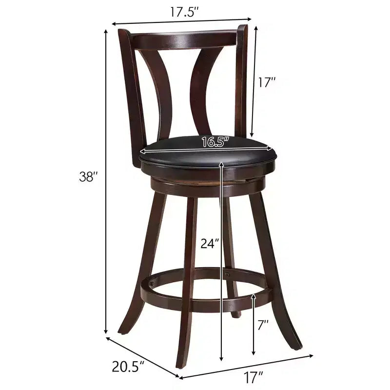 Costway Set di 2 Sgabelli Girevoli da Bar 61 cm Altezza Bancone Sedia da Pranzo Cucina Imbottita in Pelle