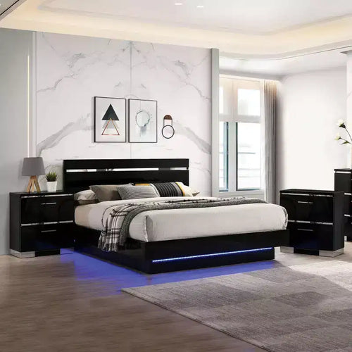 Letto Cavatao 3 pz con 2 comodini Nero/Cromo - miBasics