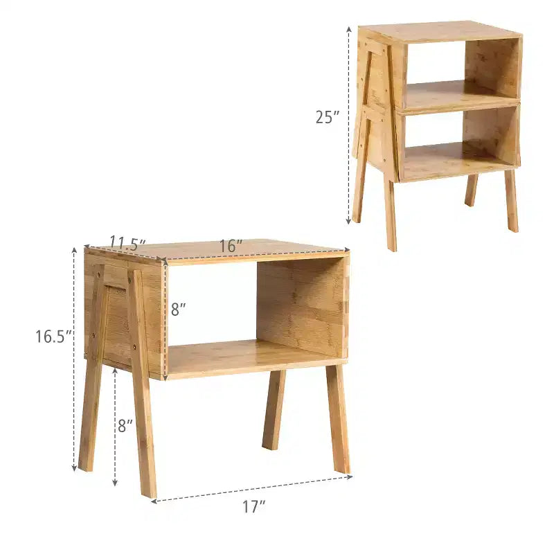 Costway Set di 2 Comodini in Bambù Impilabili Tavolini da Divano Tavoli da Notte con Ripiano Portaoggetti