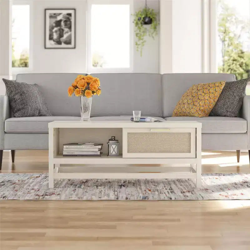 Tavolino da caffè Ameriwood Home Lennon, Quercia Avorio e Finto Rattan