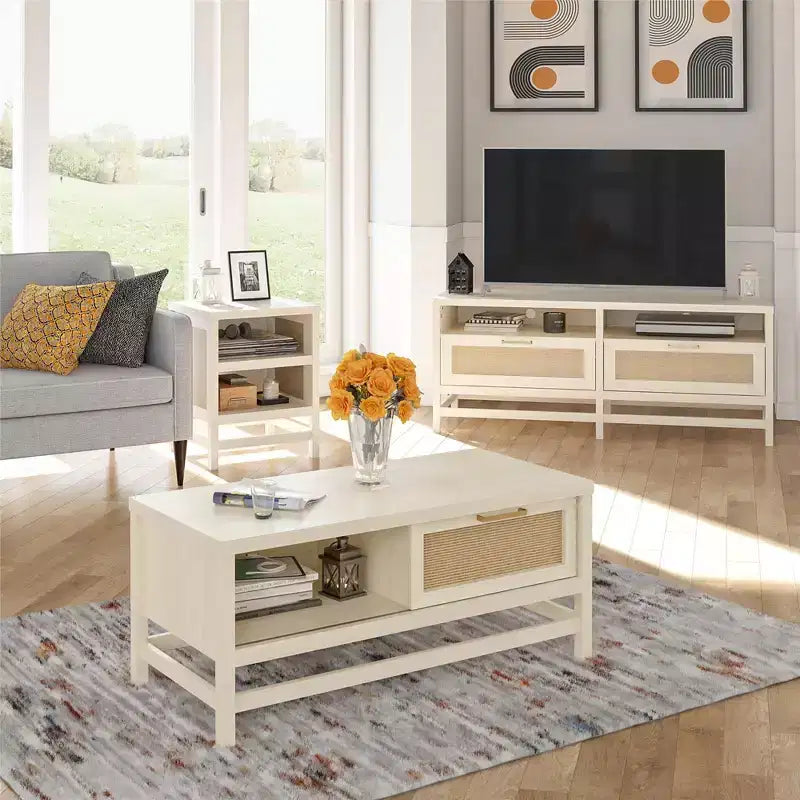 Tavolino da caffè Ameriwood Home Lennon, Quercia Avorio e Finto Rattan