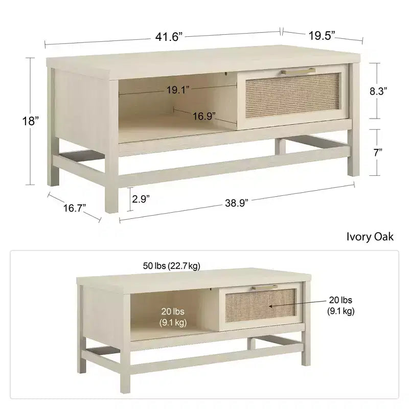 Tavolino da caffè Ameriwood Home Lennon, Quercia Avorio e Finto Rattan
