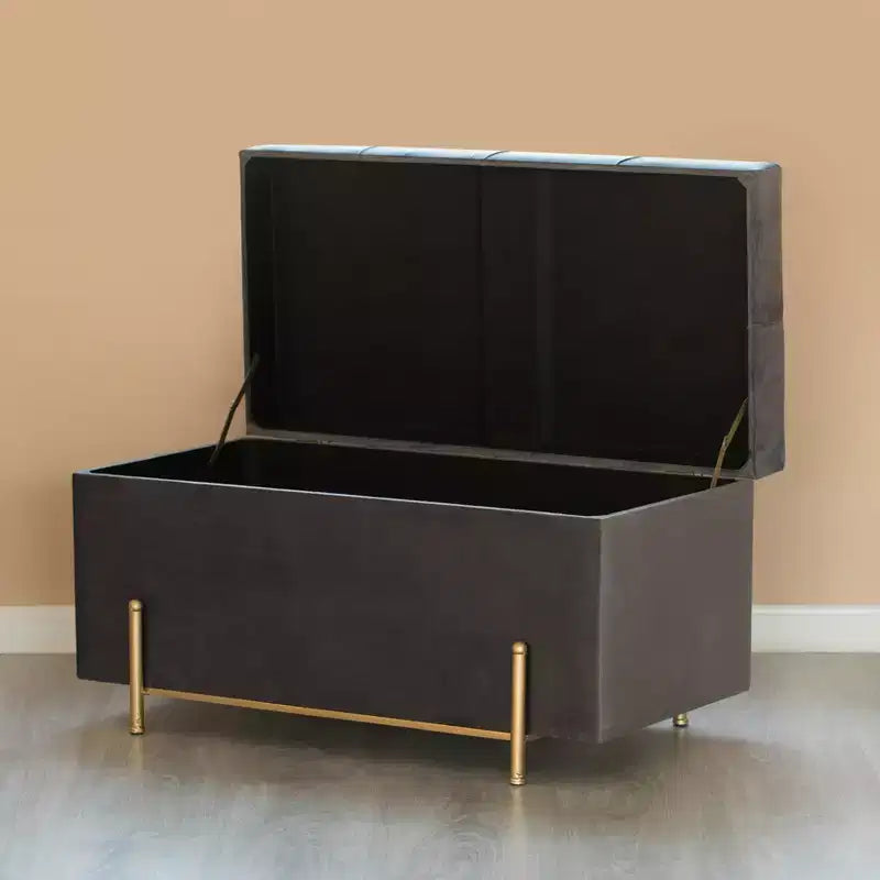 Fabulaxe Contenitore Ottomana Grande Rettangolare in Velluto con Gambe Dorate | Panchina Seduta per Soggiorno Arredamento Casa con Supporto Cilindrico Dorato