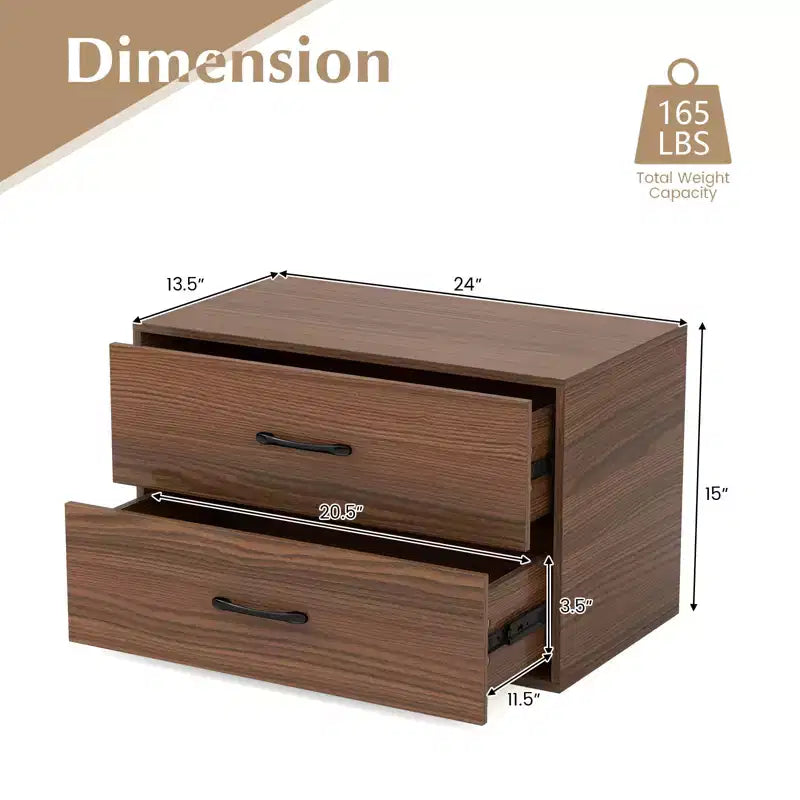 Costway Comodino a 2 Cassetti Contenitore Orizzontale Impilabile con Maniglie Bianco/Noce/Nero