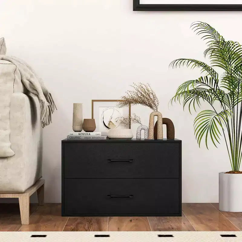 Costway Comodino a 2 Cassetti Contenitore Orizzontale Impilabile con Maniglie Bianco/Noce/Nero