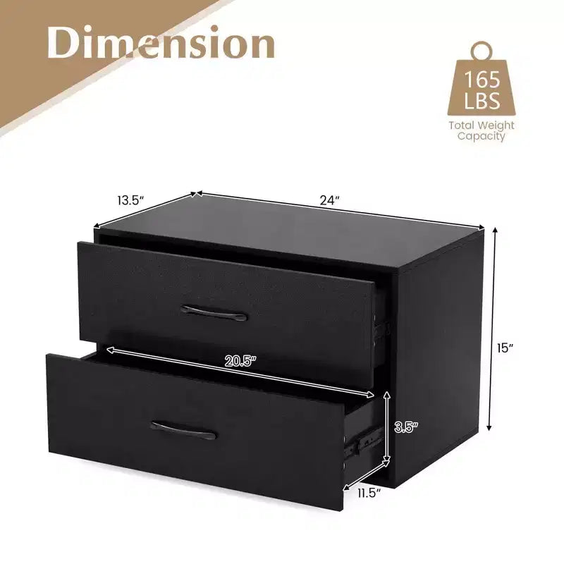Costway Comodino a 2 Cassetti Contenitore Orizzontale Impilabile con Maniglie Bianco/Noce/Nero
