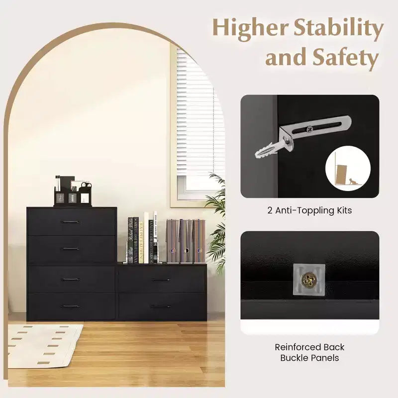 Costway Comodino a 2 Cassetti Contenitore Orizzontale Impilabile con Maniglie Bianco/Noce/Nero