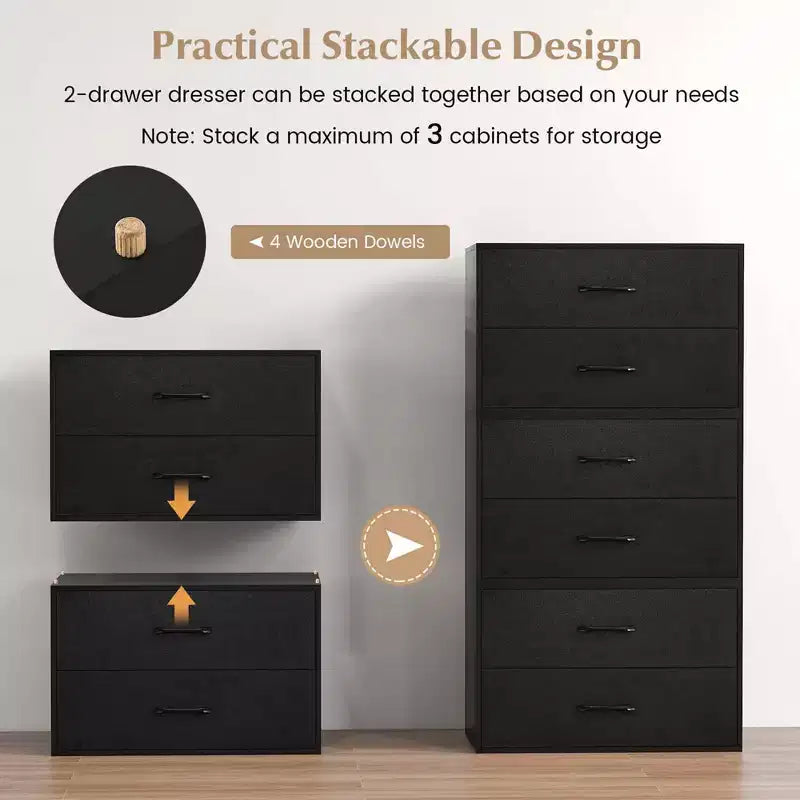 Costway Comodino a 2 Cassetti Contenitore Orizzontale Impilabile con Maniglie Bianco/Noce/Nero