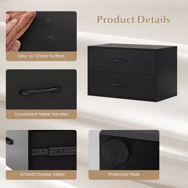 Costway Comodino a 2 Cassetti Contenitore Orizzontale Impilabile con Maniglie Bianco/Noce/Nero