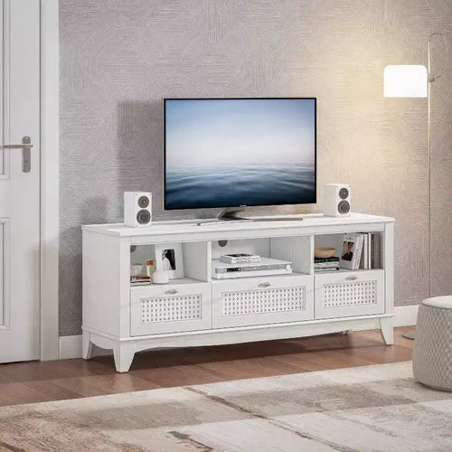 Meuble TV traditionnel en bois naturel de 55 po pour téléviseurs jusqu'à 60 po avec tiroir - Essentiels pour la maison