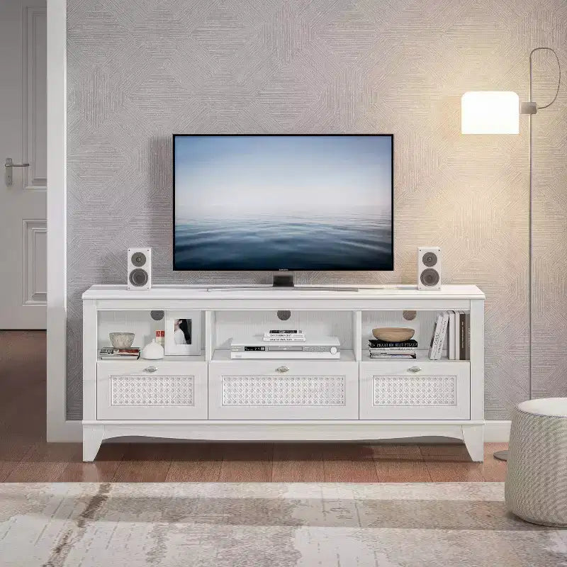 Mobile TV 55" tradizionale in legno naturale per TV fino a 60" con cassetto - Home Essentials