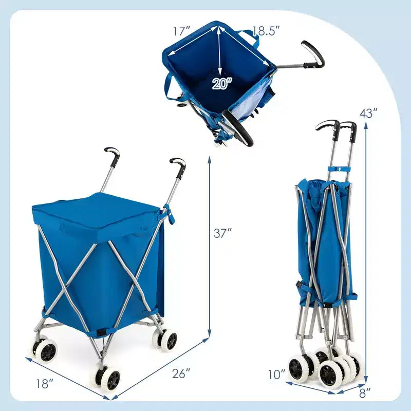 Carrello della spesa pieghevole Costway con borsa in tela impermeabile rimovibile, nero/blu