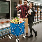 Carrello della spesa pieghevole Costway con borsa in tela impermeabile rimovibile, nero/blu