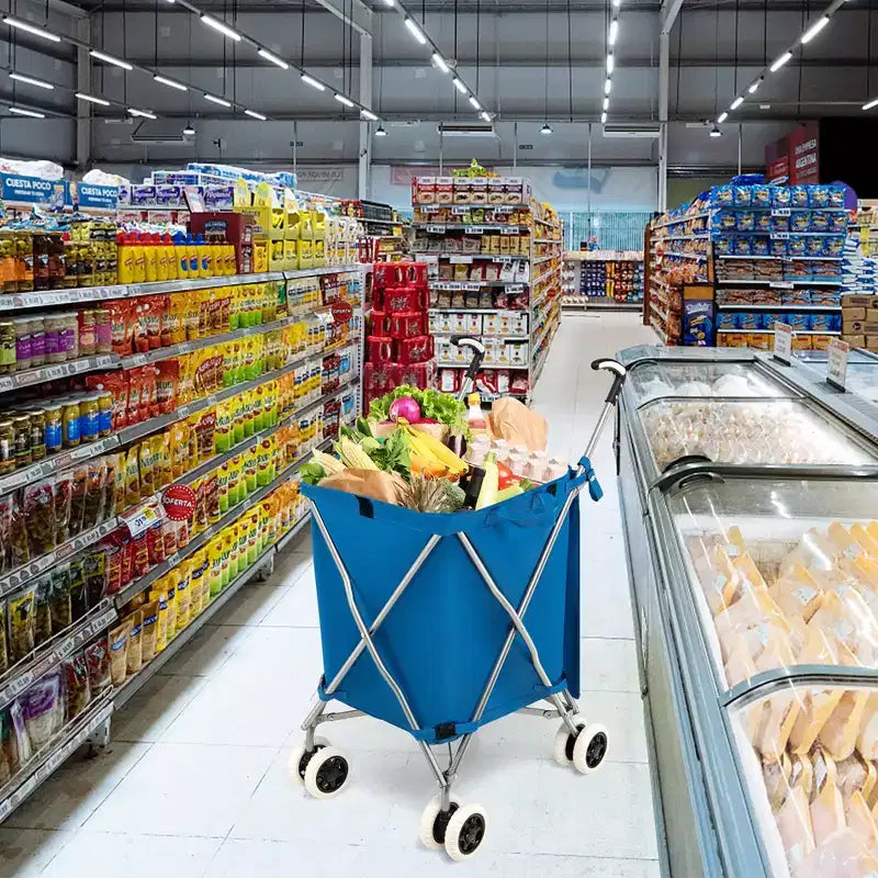 Carrello della spesa pieghevole Costway con borsa in tela impermeabile rimovibile, nero/blu