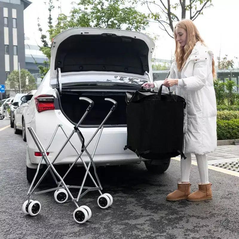 Carrello della spesa pieghevole Costway con borsa in tela impermeabile rimovibile, nero/blu
