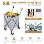 Carrello della spesa pieghevole Costway con borsa in tela impermeabile rimovibile, nero/blu