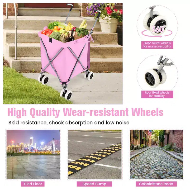 Carrello della spesa pieghevole Costway con borsa in tela impermeabile rimovibile, nero/blu