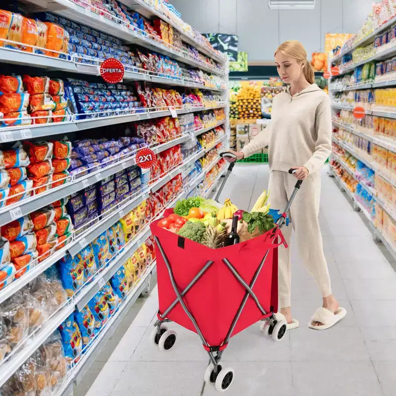 Carrello della spesa pieghevole Costway con borsa in tela impermeabile rimovibile, nero/blu
