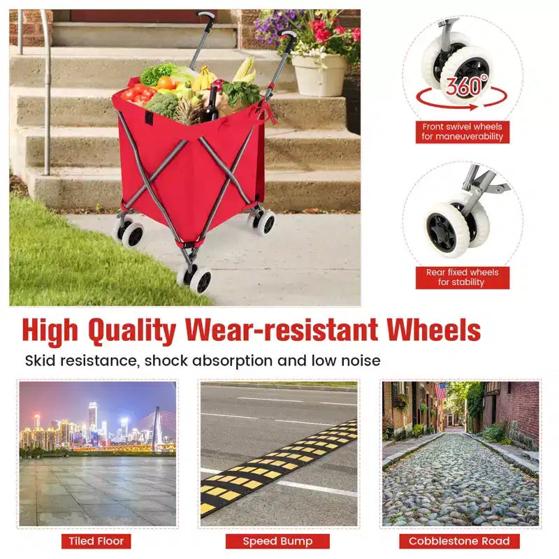 Carrello della spesa pieghevole Costway con borsa in tela impermeabile rimovibile, nero/blu