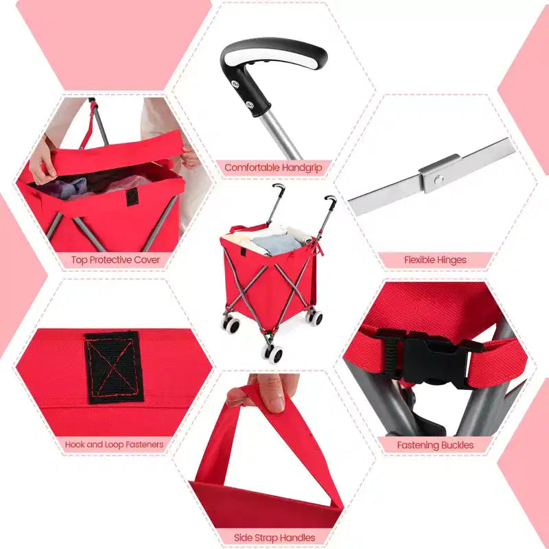 Carrello della spesa pieghevole Costway con borsa in tela impermeabile rimovibile, nero/blu