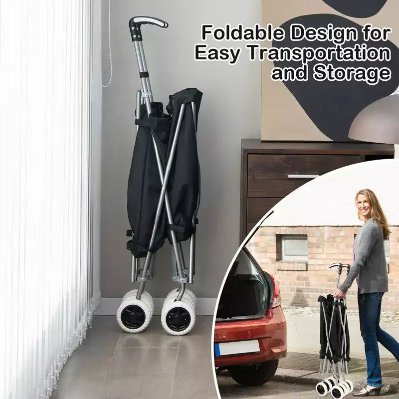 Carrello della spesa pieghevole Costway con borsa in tela impermeabile rimovibile, nero/blu