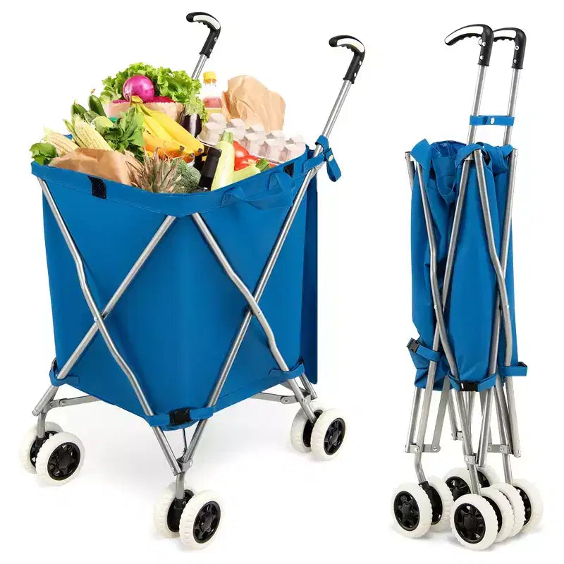 Carrello della spesa pieghevole Costway con borsa in tela impermeabile rimovibile, nero/blu