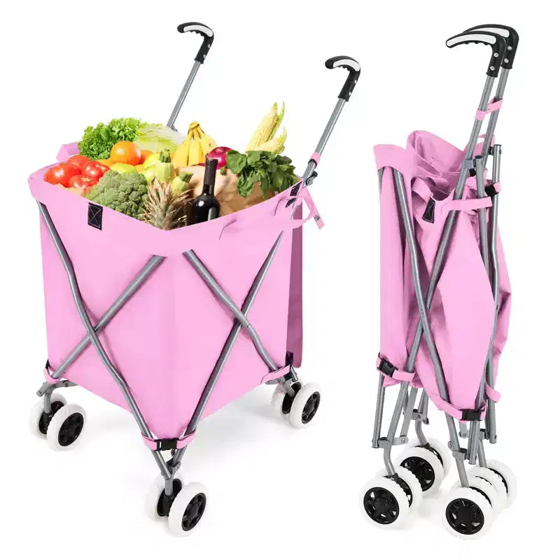 Carrello della spesa pieghevole Costway con borsa in tela impermeabile rimovibile, nero/blu