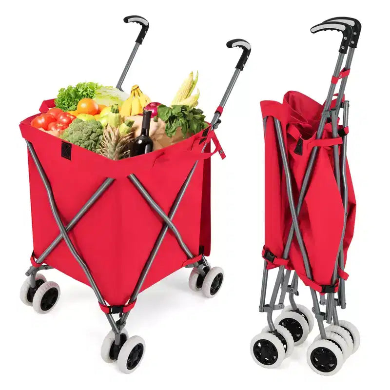 Carrello della spesa pieghevole Costway con borsa in tela impermeabile rimovibile, nero/blu
