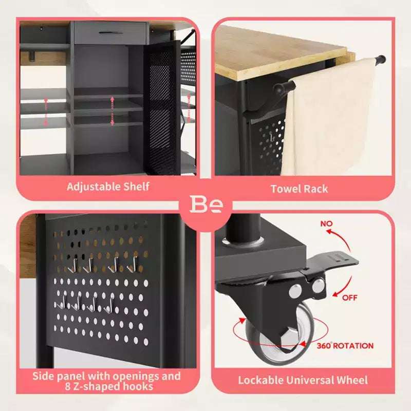 Carrello da cucina multiuso Bestier con superficie estensibile pieghevole, Grigio