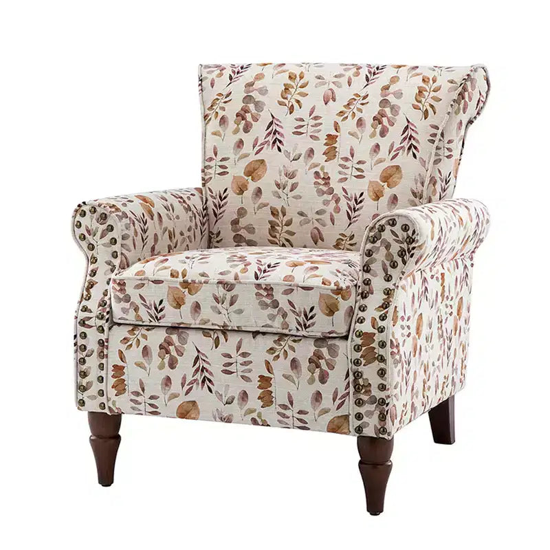 Poltrona Araceli Tradizionale in Legno Imbottita Floreale con Schienale Alto e Borchie | ART OF LIVING DESIGNS