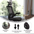 Sedia da Ufficio Direzionale Ergonomica Girevole Flash Furniture Kelista, con Schienale Alto in Rete Nera, Braccioli Ribaltabili e Rotelle Trasparenti