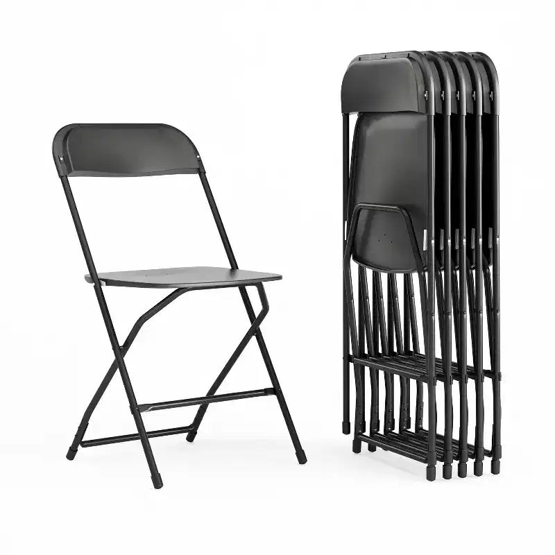 Emma and Oliver Set of 6 Stackable Folding Plastic Chairs - 650 LB Weight Capacity
