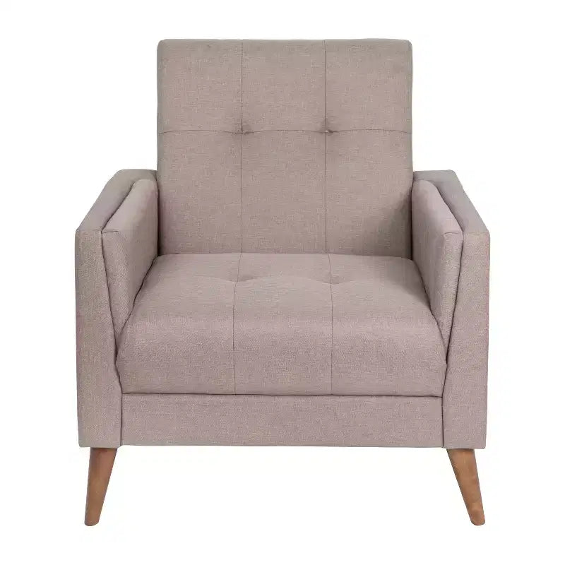 Flash Furniture Conrad poltrona moderna commerciale di metà secolo con rivestimento in finta biancheria trapuntata e gambe in legno massello