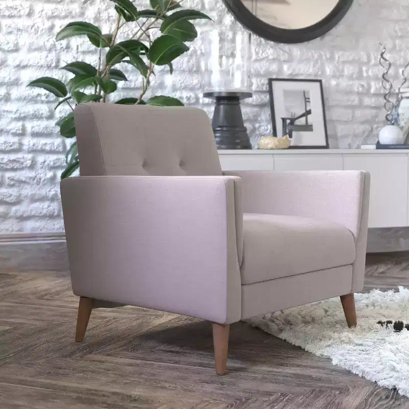 Flash Furniture Conrad poltrona moderna commerciale di metà secolo con rivestimento in finta biancheria trapuntata e gambe in legno massello
