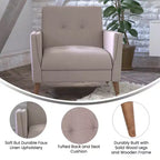 Flash Furniture Conrad poltrona moderna commerciale di metà secolo con rivestimento in finta biancheria trapuntata e gambe in legno massello
