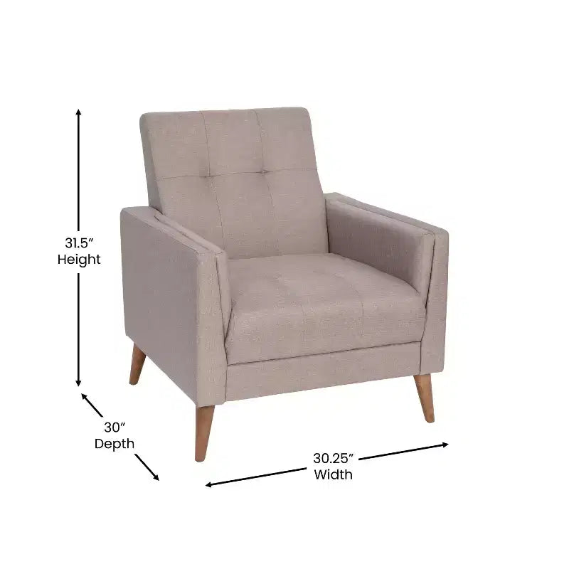Flash Furniture Conrad poltrona moderna commerciale di metà secolo con rivestimento in finta biancheria trapuntata e gambe in legno massello