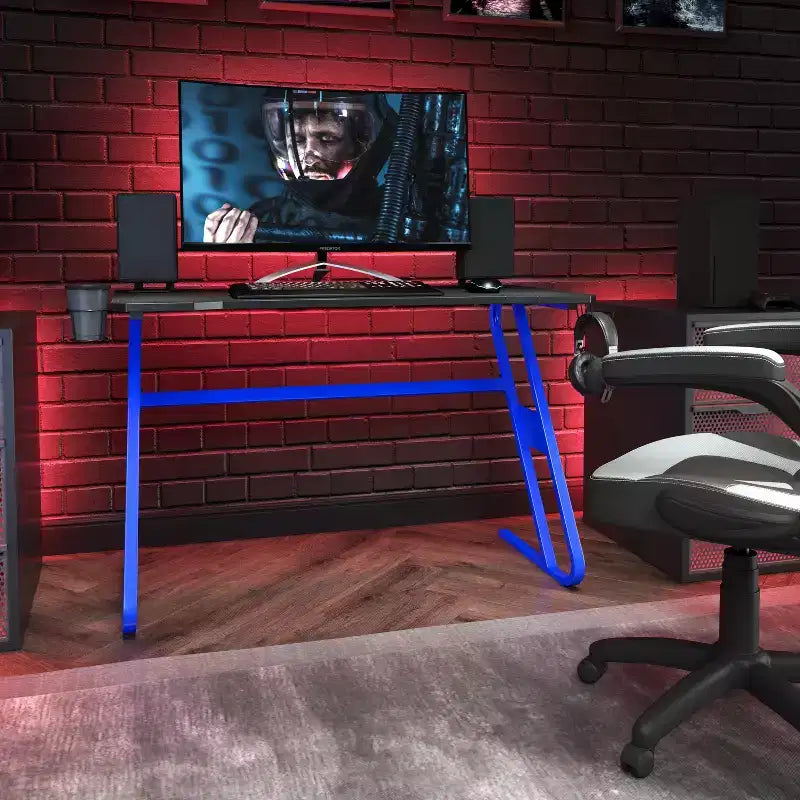 Scrivania ergonomica da gaming professionale Emma and Oliver con portabicchieri e gancio per cuffie