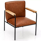 Costway Modern Accent Chair Arm Chair PU Leather W/Rubber Wood Armrest for Living Room