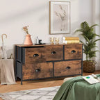 Cassettiera Costway a 5 cassetti, mobile contenitore in tessuto con piano in legno, stile rustico marrone