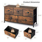 Cassettiera Costway a 5 cassetti, mobile contenitore in tessuto con piano in legno, stile rustico marrone
