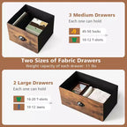 Cassettiera Costway a 5 cassetti, mobile contenitore in tessuto con piano in legno, stile rustico marrone