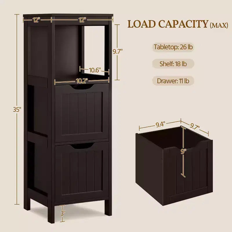 Mobiletto a terra da bagno in legno Yaheetech, organizer da terra indipendente con 2 cassetti