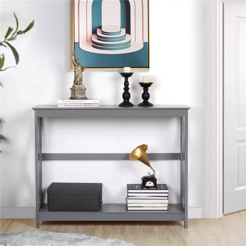 Yaheetech Tavolino Console da Divano a 2 Livelli con Design a X Tavolo Laterale per Soggiorno