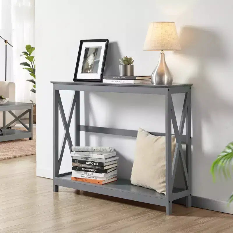 Yaheetech Tavolino Console da Divano a 2 Livelli con Design a X Tavolo Laterale per Soggiorno