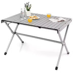 Tavolo da campeggio portatile in alluminio Costway per 4-6 persone, leggero, pieghevole, grigio/marrone