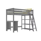 Letto a soppalco Max & Lily, Letto a soppalco alto singolo in legno massello con libreria e scrivania per bambini