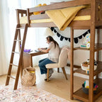 Letto a soppalco Max & Lily, Letto a soppalco alto singolo in legno massello con libreria e scrivania per bambini