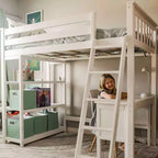 Letto a soppalco Max & Lily, Letto a soppalco alto singolo in legno massello con libreria e scrivania per bambini